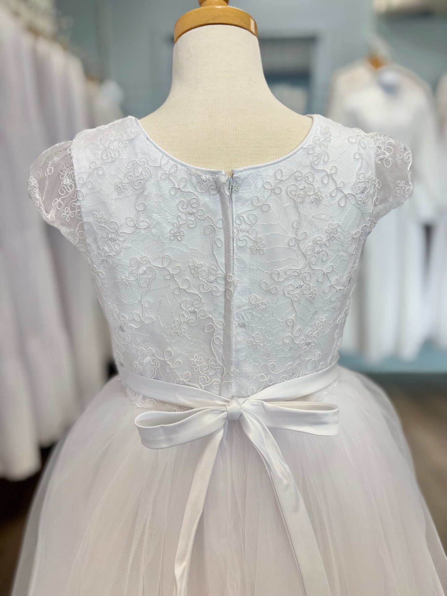 girl's white dress with beaded bodice