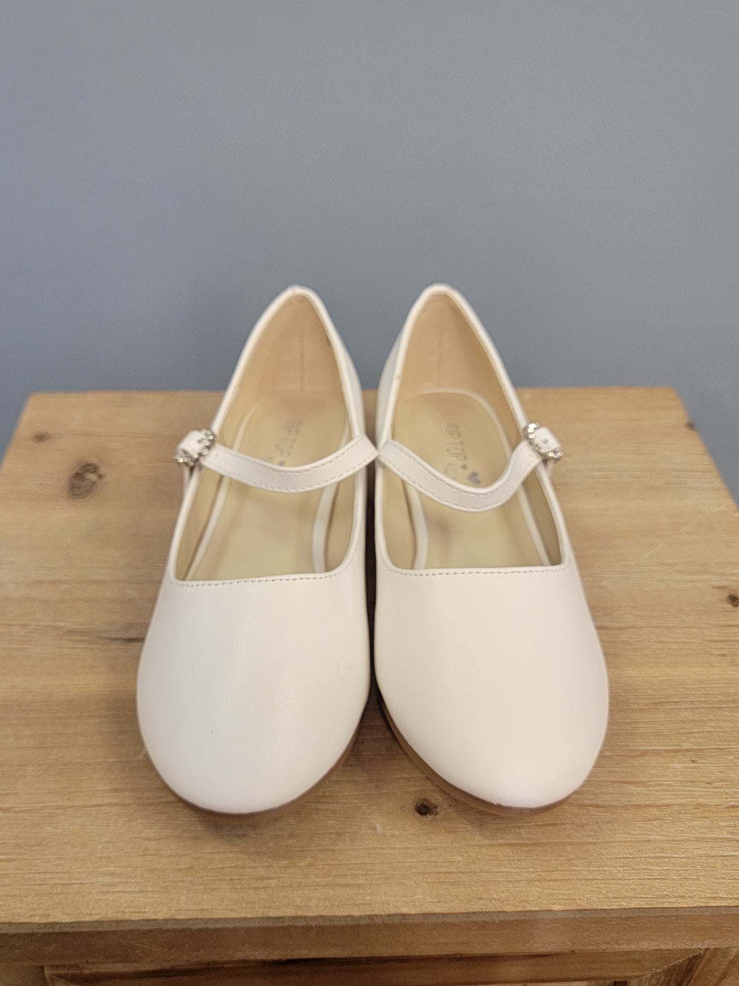 girls white flats with strap