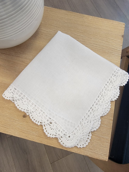 Embroidered Hankie-Crochet Trim-CENTRAL USA Temples