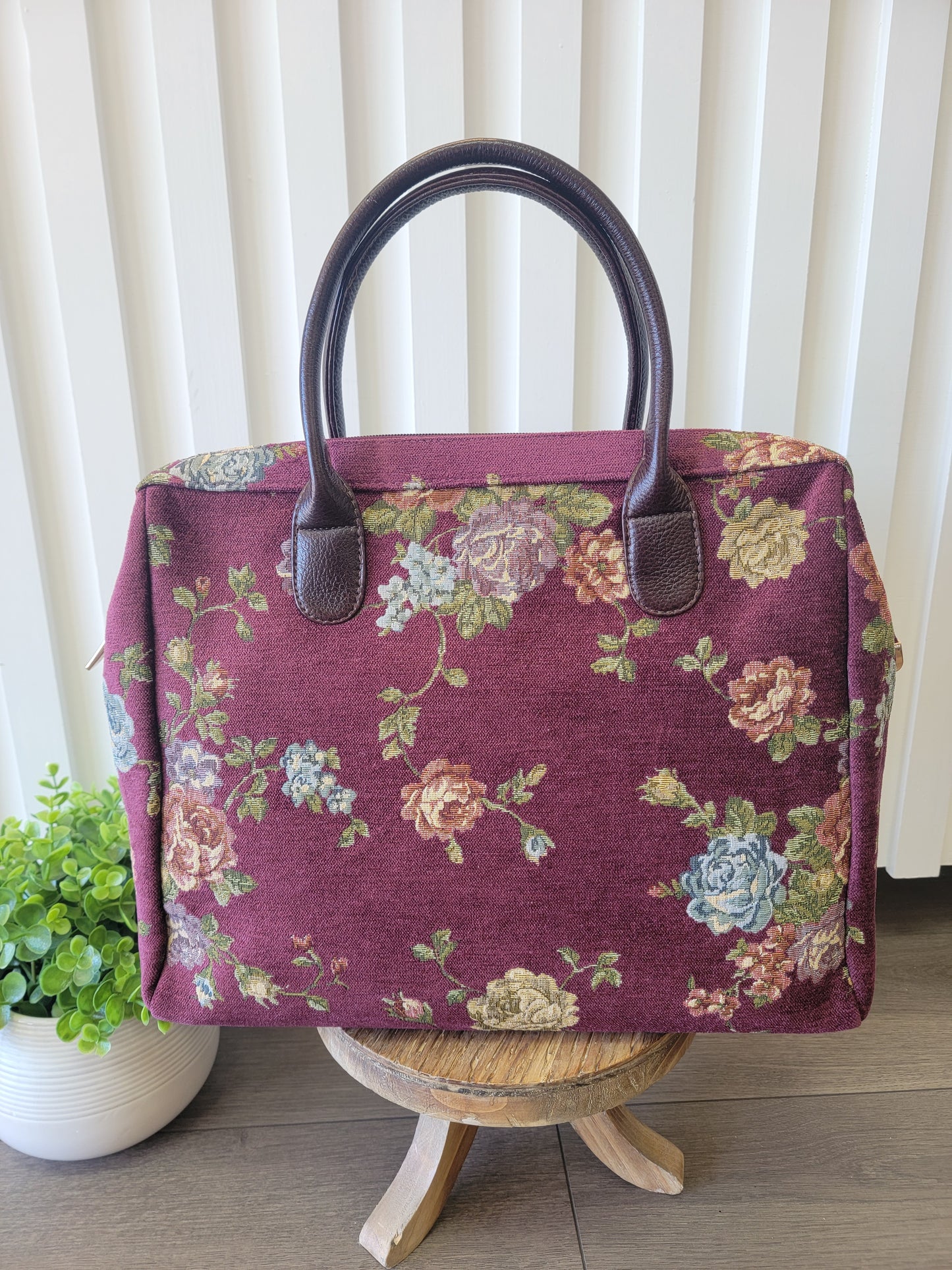 Cranberry Floral Tapestry Bag