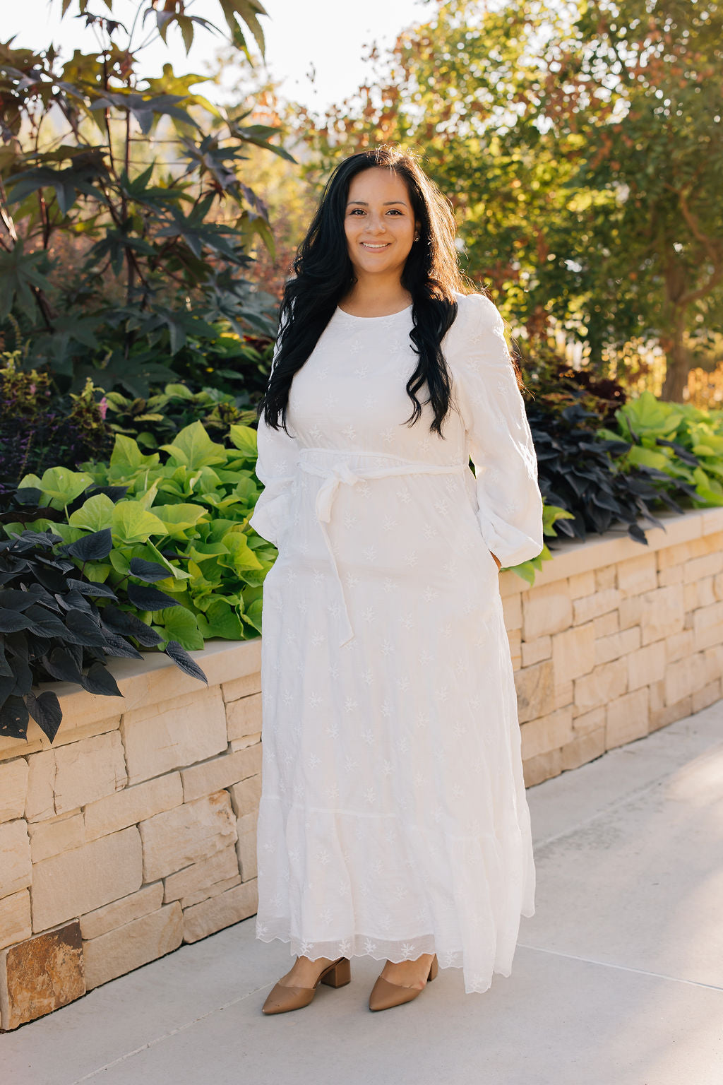 embroidered white temple dress Sandy Embroidered Temple Dress