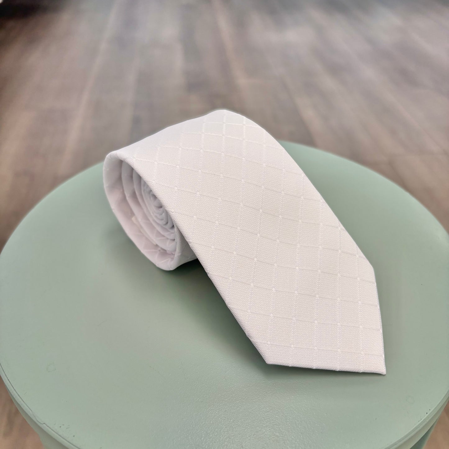 White Temple Tie - Neat Squares