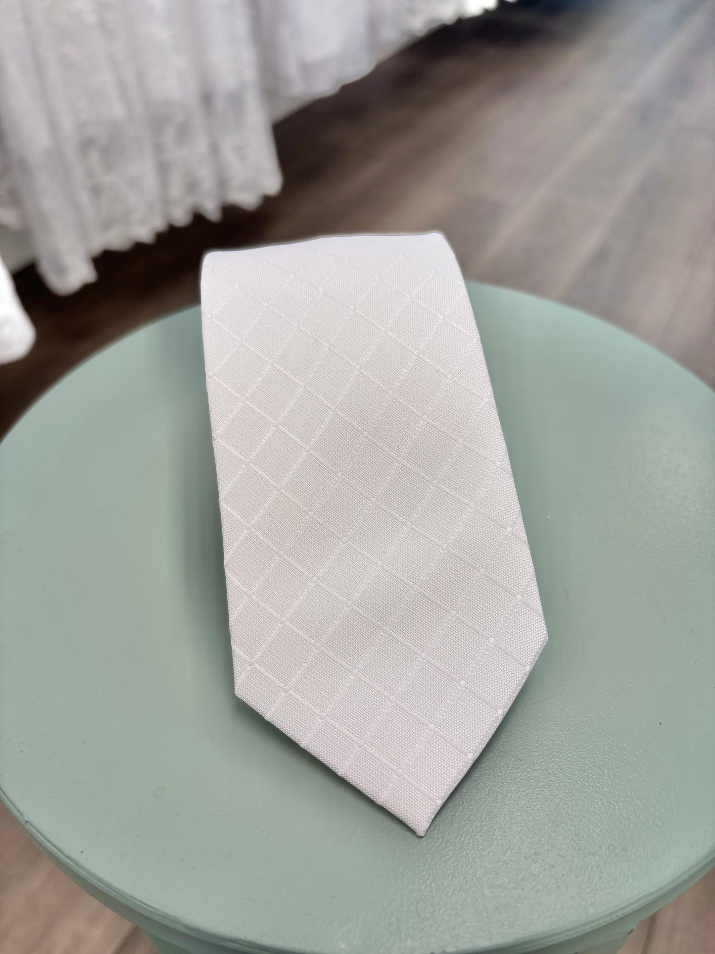 White Temple Tie - Neat Squares