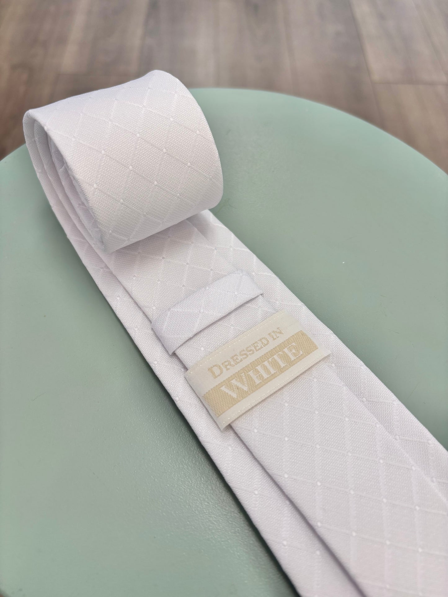 White Temple Tie - Neat Squares