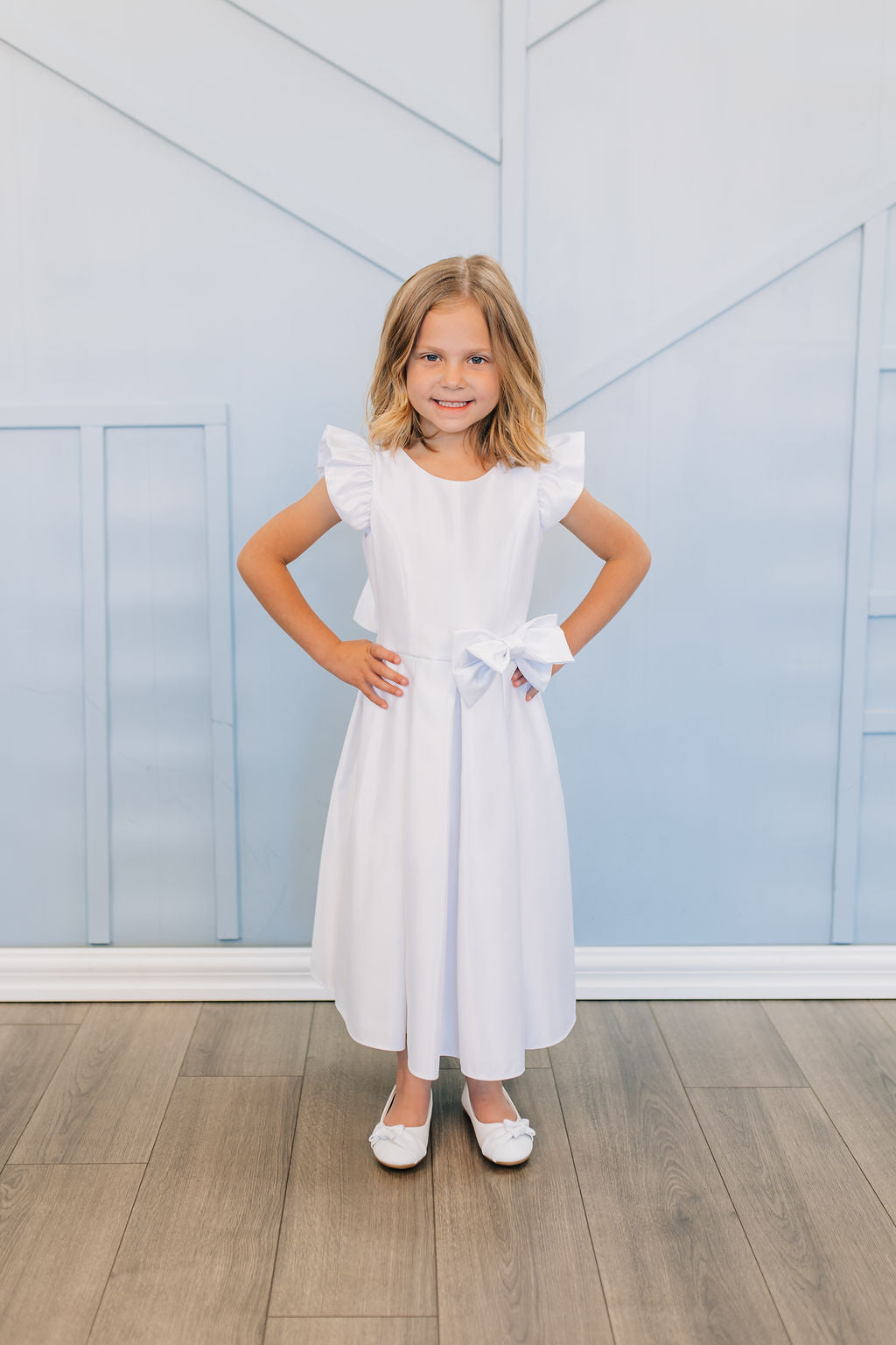 Satin LDS Baptism Dress | Flutter Sleeves