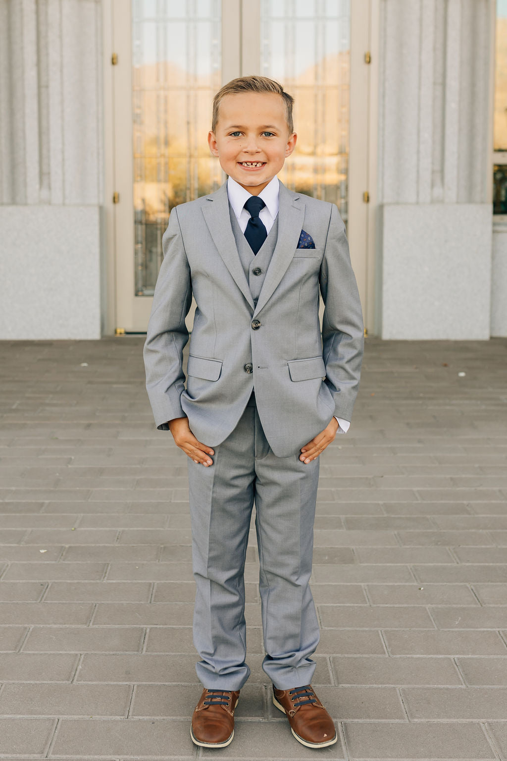 Boys 5-Piece Suit-Light Gray