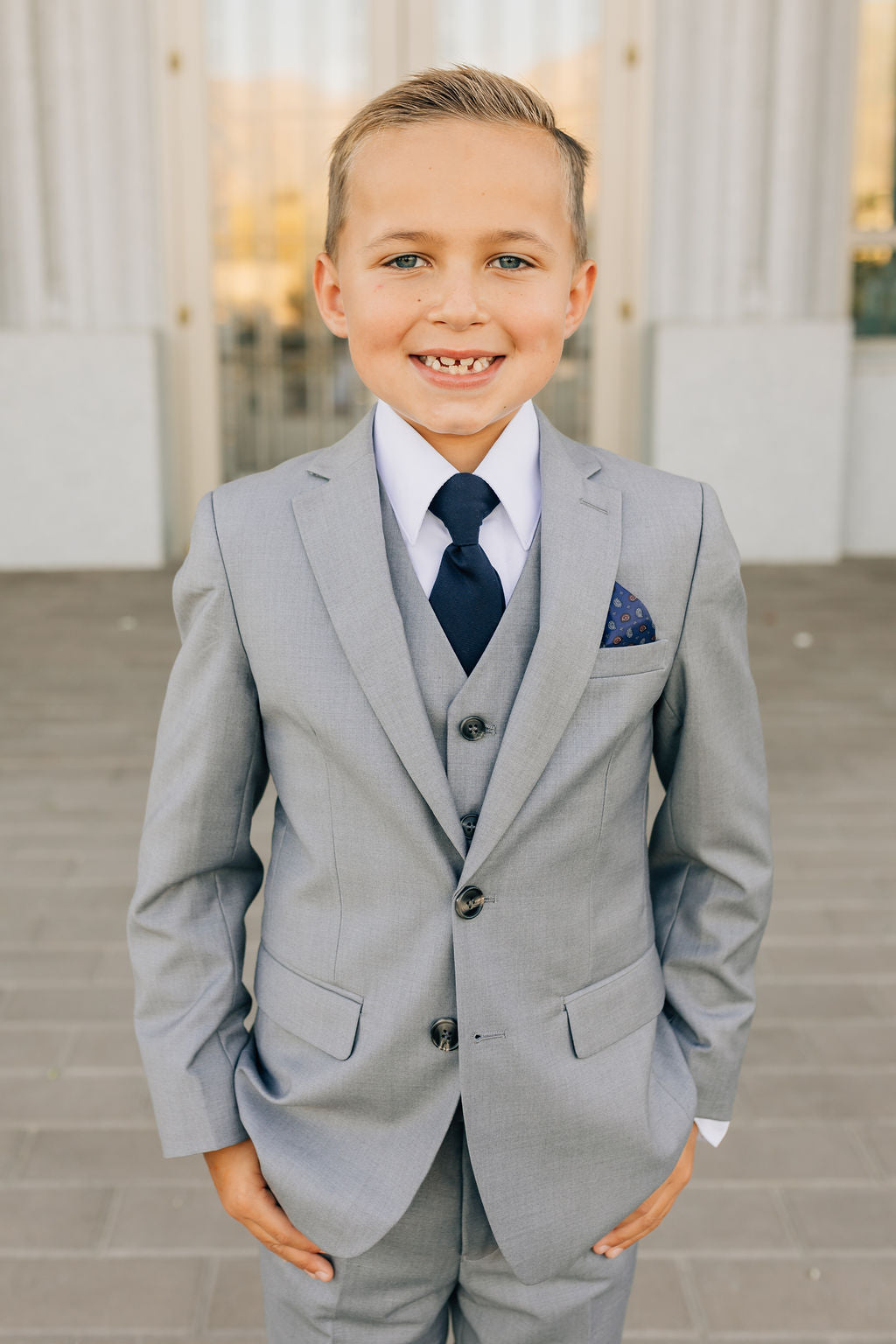 Boys 5-Piece Suit-Light Gray