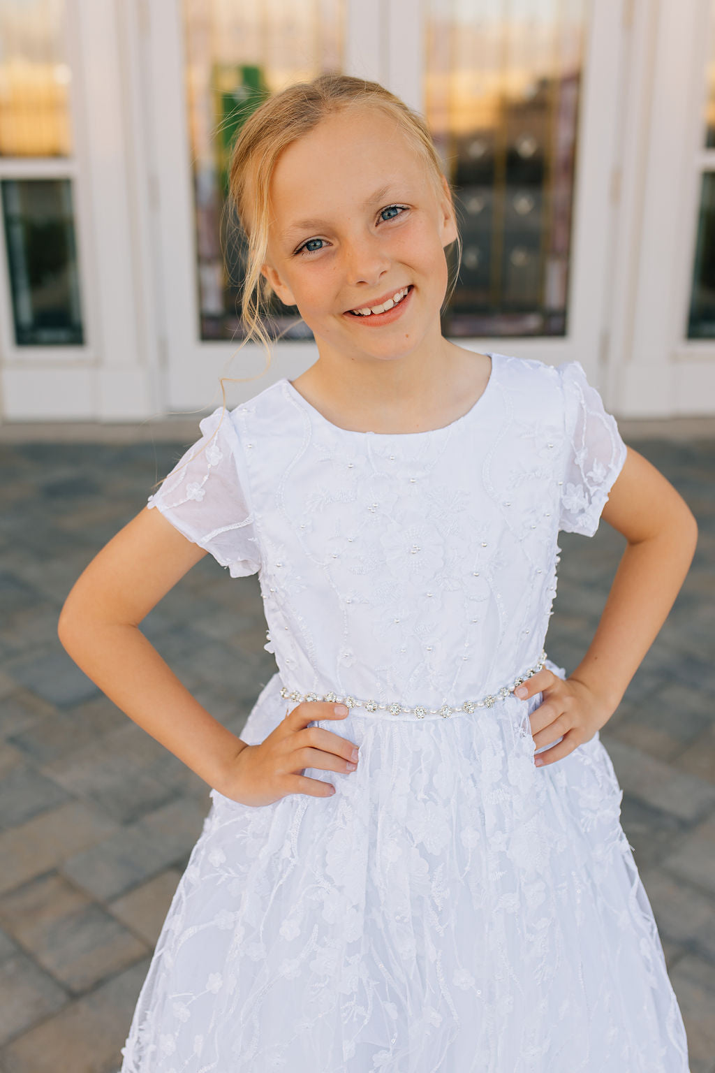 girl in white lace dress