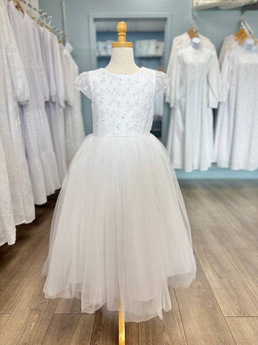 girl's white dress with beaded bodice