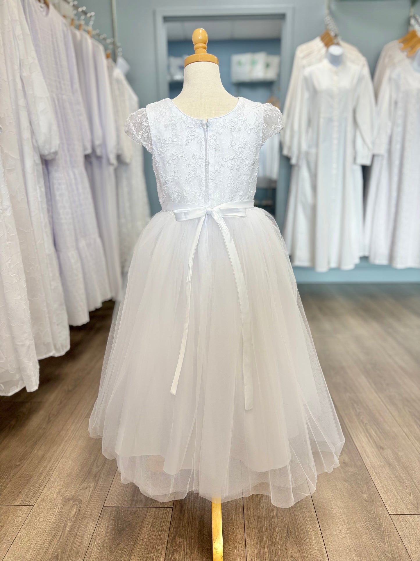 girl's white dress with beaded bodice