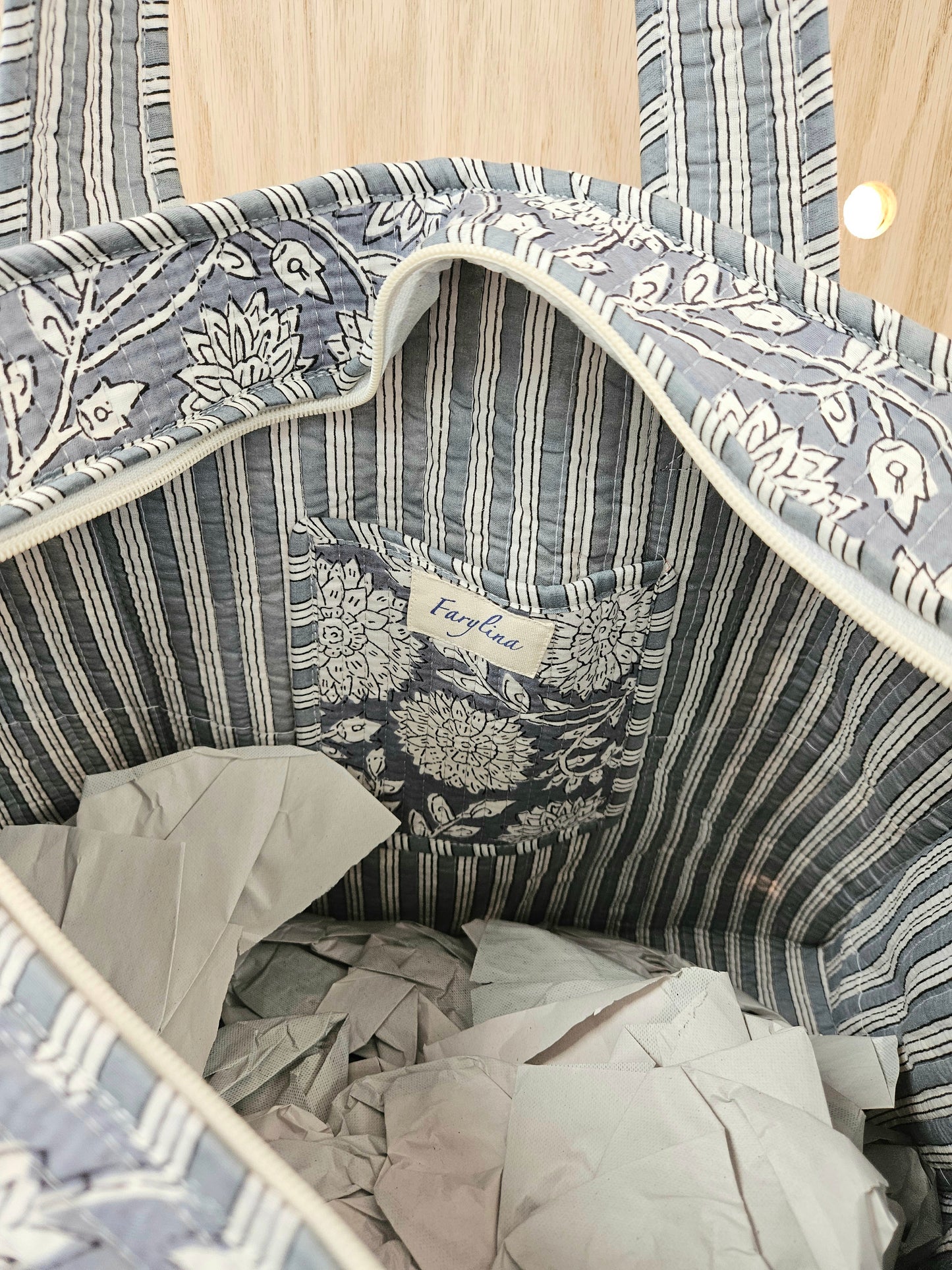 denim quilted bag-inside view