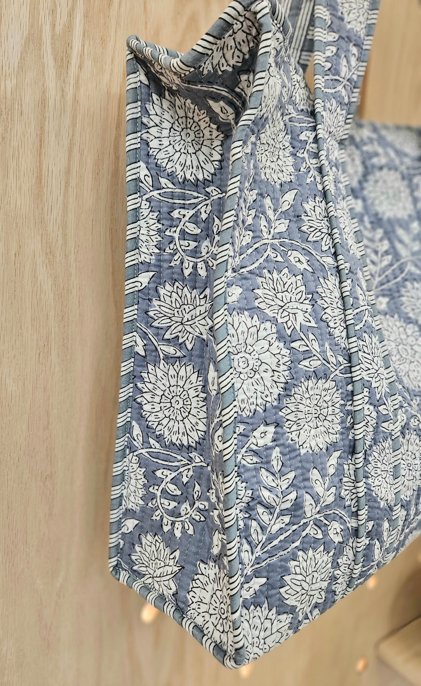 denim quilted bag-side view