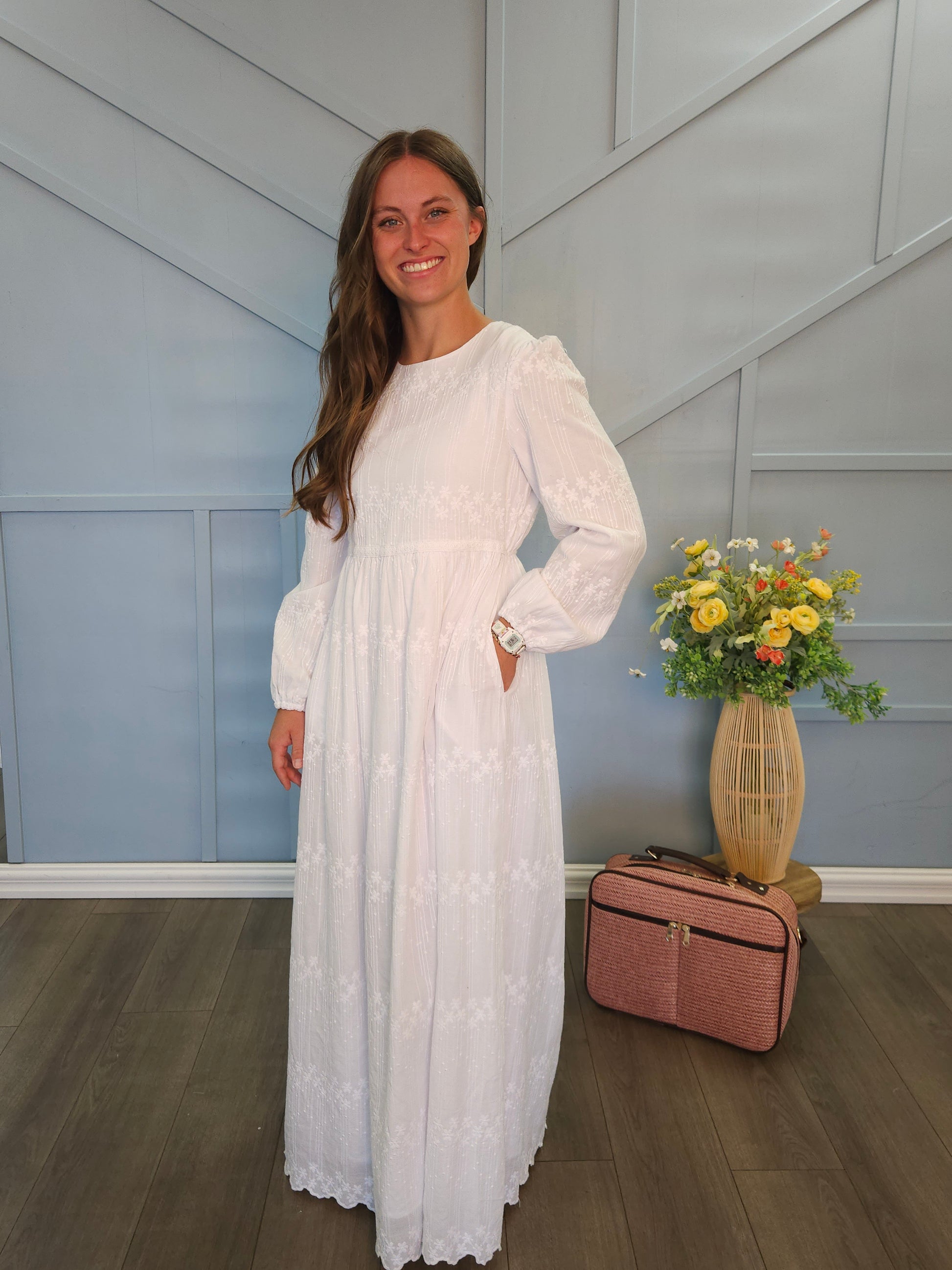 white cotton temple dresses Cotton Vanilla Temple Dress Dressed in White