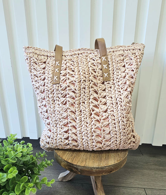 Straw Tote-Pink