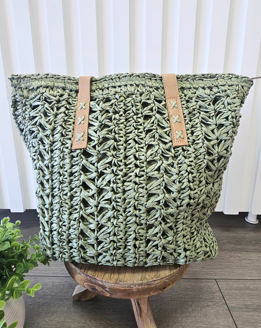 Straw Tote-Sage