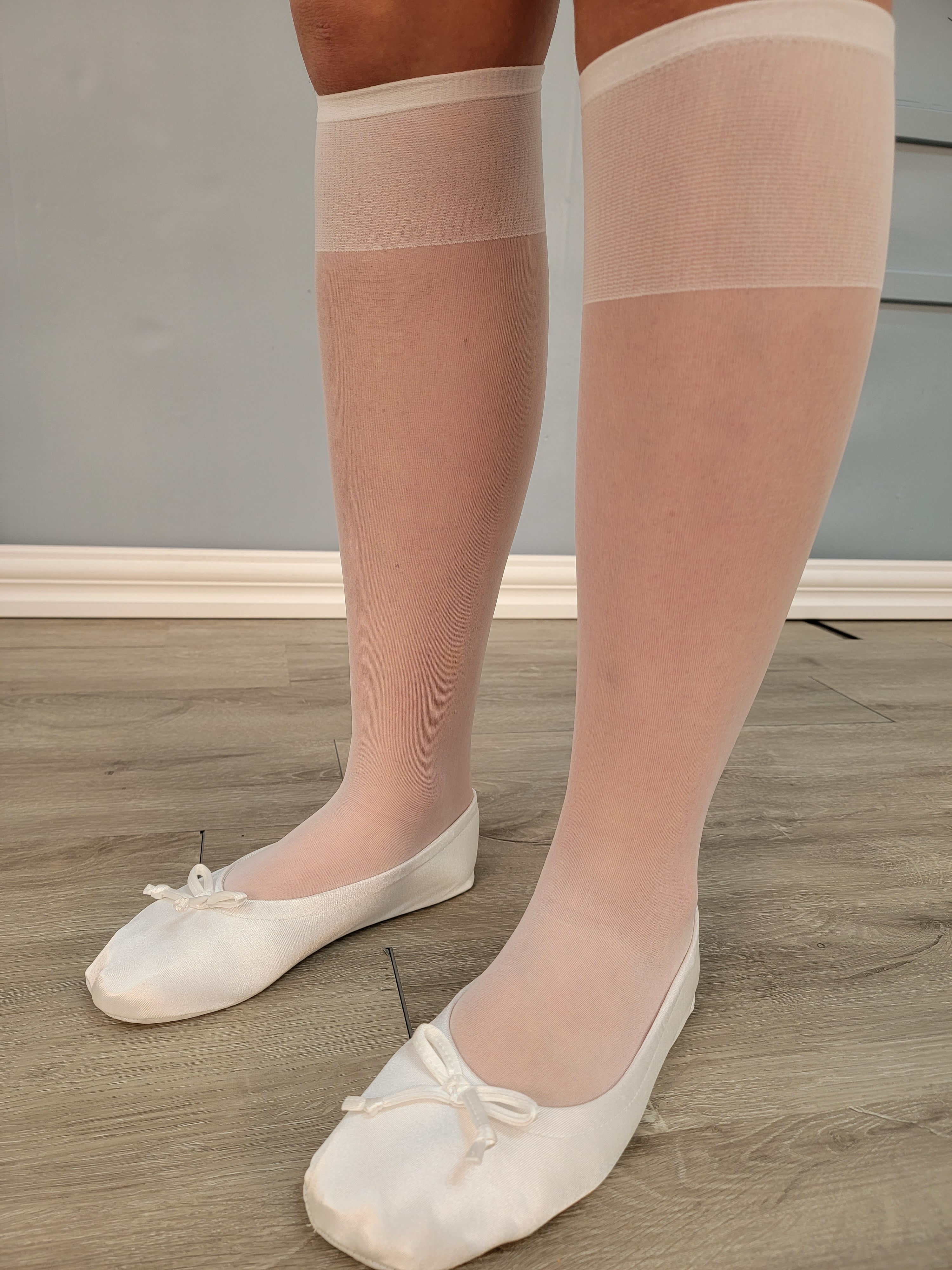 White nylon hotsell knee highs