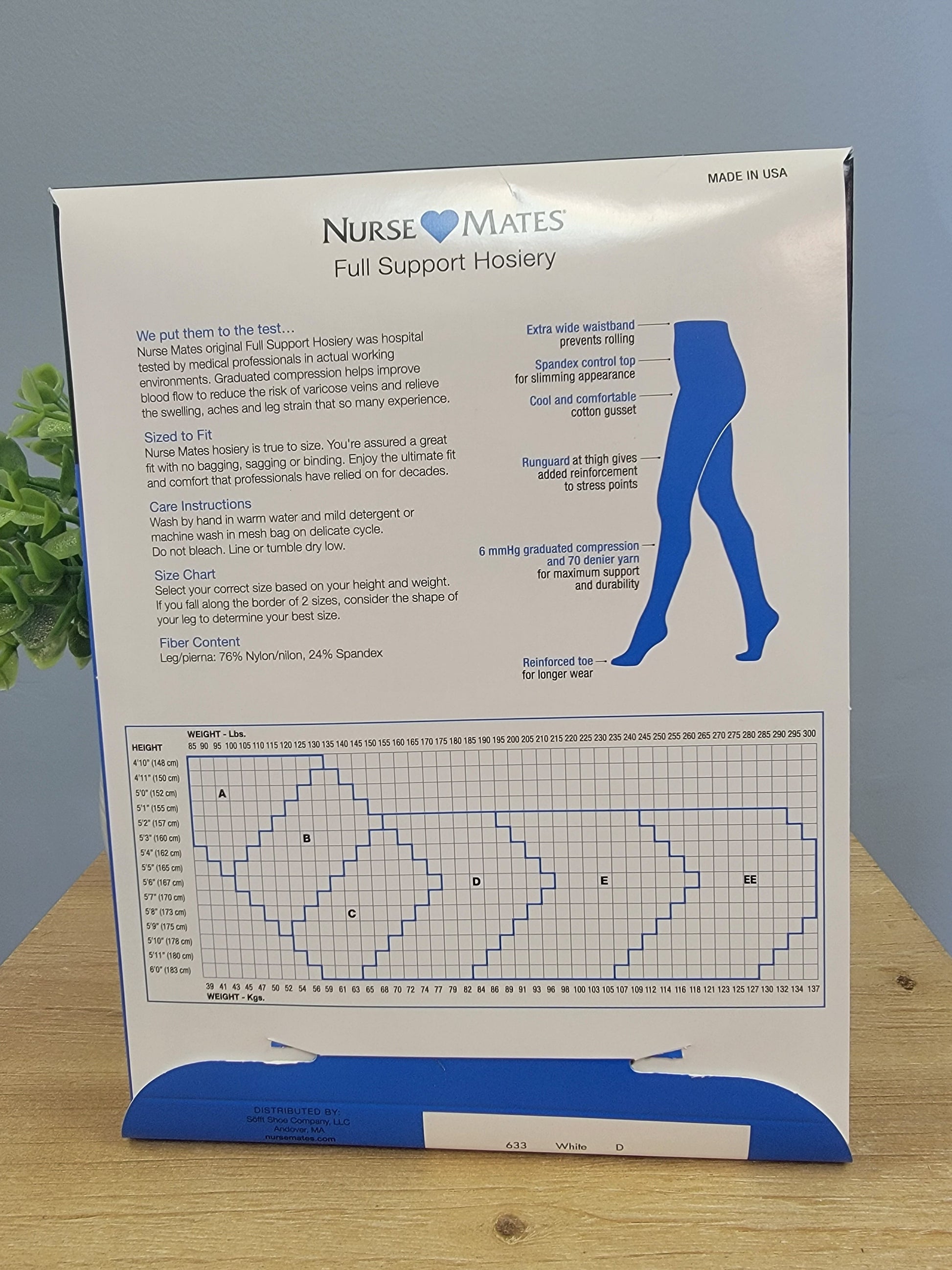 package of full support hosiery-back view